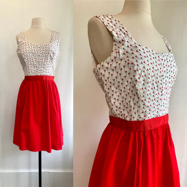 Adorable 50s 60s TULIP Print Sun Dress / Tulip Print Lined POCKETS 