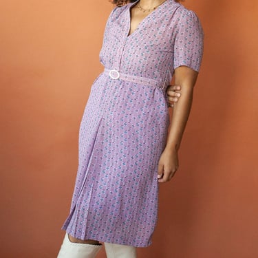 1970s Lavender Checkered Stitch Dress, sz. M/L