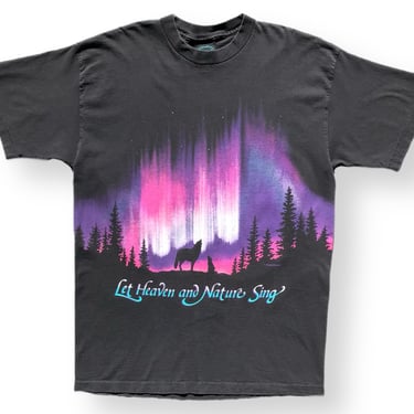 Vintage 90s Northern Lights “Let Heaven and Nature Sing” Habitat Wrap Around Graphic Nature T-Shirt 