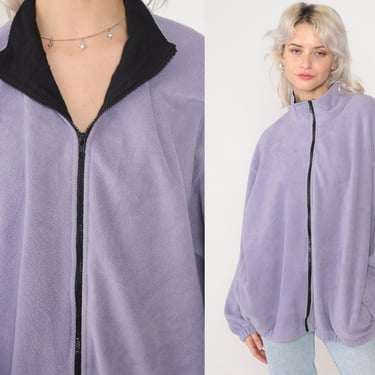 Purple Fleece Jacket Y2K Lavender Zip Up Teddy Fuzzy Cardigan Sweater Furry Pastel Basic Plain Simple Cozy Girly Vintage 00s Extra Large xl 