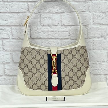 Gucci Jackie Web-trimmed Coated Canvas &amp; Leather Shoulder Bag, New, Mystic White