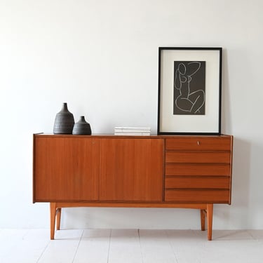 Vintage 1960s Scandinavian Teak Sideboard - Mid-Century Modern Storage Cabinet with Tapered Legs and Locking Drawers 