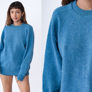 Blue Sweater 90s Knit Pullover Sweater Plain Wool Acrylic Blend Crewneck Jumper Basic Crew Neck Minimalist Vintage 1990s Extra Large xl 