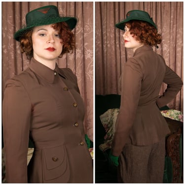 x42 1930-40's Vintage Brown Heavy Wool Two Tone Belted