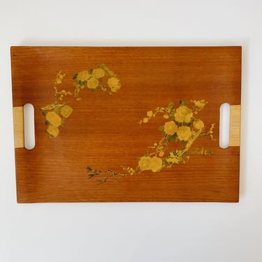 Wooden Tray with Yellow Flowers