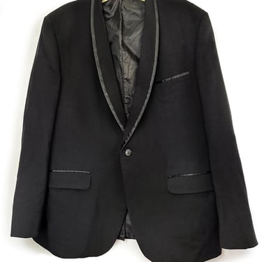 Vintage Mens 1960s Black TUX Jacket Suit Blazer Tuxedo Satin 43R Mid Century Sport Coat 