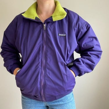 Vintage Womens Patagonia Purple Green Lined Fleece Full Zip Winter Jacket Sz M 