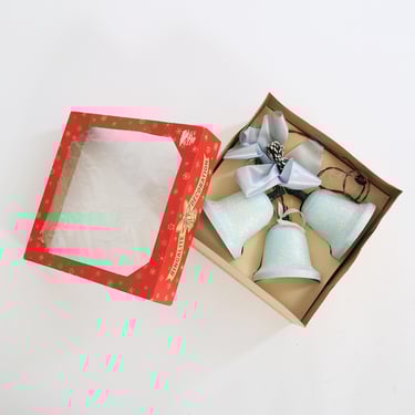 Vintage 50s Ringalite Bell Cluster Lighted Hanging Christmas Bells Original Box Blue frosted 