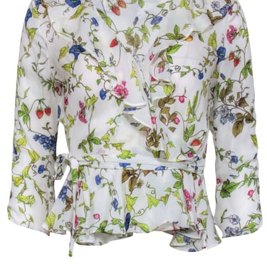 Milly – Ruffled Multicolor Floral Print Surplice Top Sz 2