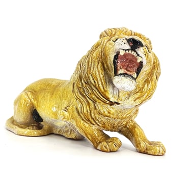 Italian Glazed Terracotta Lion sculpture, 1960s - hollywood regency lion sculpture - ceramic lion - italian lion statue 