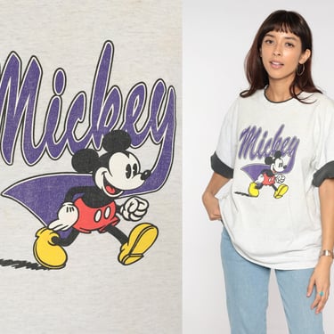 Mickey Mouse Shirt 80s Disney T Shirt Slouchy Ringer Tee Graphic Tshirt Kawaii Shirt Walt Disneyland Vintage Retro Tee 1980s Extra Large XL 