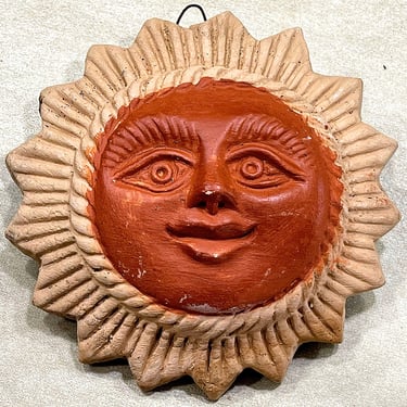 VINTAGE: Small Mexican Pottery Wall Hanging Sun - Made in Mexico - Artisan Made - Folk Art 