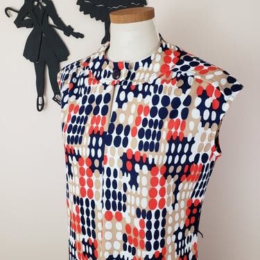 Vintage 1960's Mod Dress / 70s  Polyester Shift Day Dress L 