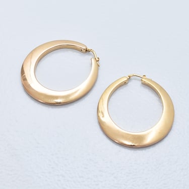 Italian 14K Yellow Gold Oval Hoop Earrings, Medium Sized Hollow Hoops, Statement Earrings, 1 7/8