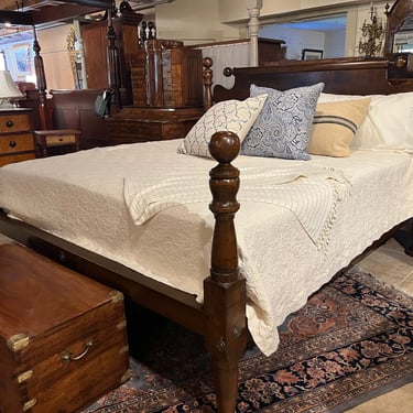 Ball & Bell Bed in Maple, Original Posts ~ Circa 1830, Resized to King with Roll-top, Repeat-end Headboard