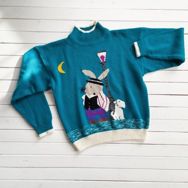 cute rabbit sweater 80s vintage Spice of Life blue bunny dog mockneck sweater 