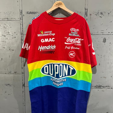 Vintage  90s nascar all over print Tshirt dupont graphic t shirt jeff gordon size XL 