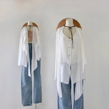 imperfect chiffon top - m - vintage 90s y2k white size medium minimal womens blouse long sleeve shirt blouse 
