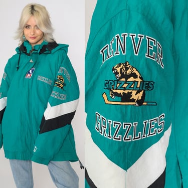 Vintage 90s Denver Grizzlies Hockey Jacket Starter Jacket Teal Hoodie Streetwear International Hockey League 1990s Puffer Extra Large xl 