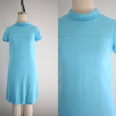 1960s Adele Martin Turquoise Linen Dress 