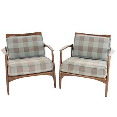 Kofod Larsen for Selig Mid Century Walnut Lounge Chairs - A Pair - mcm 