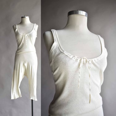 Antique White Cotton Knit Undergarment Onesie / Vintage Onesie Step In / Soft Cotton Undergarment / White Cotton Onesie AS IS 