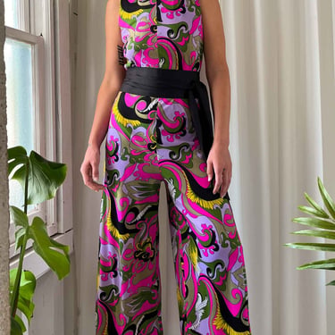 60s Psychedelic Palazzo Jumpsuit | L