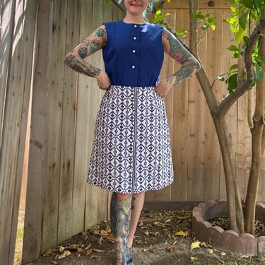 Vintage 1960’s Blue Dress with Quilted Skirt 