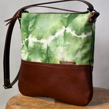 Hand Dyed Canvas and Leather Day Bag Garden Green