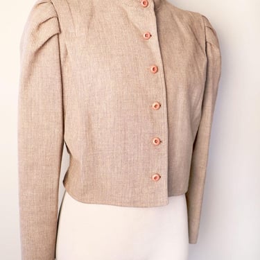 Daniel Hechter Beige Short Jacket Blazer Suit 1980's, 1970's MEDIUM Wool Designer Vintage 