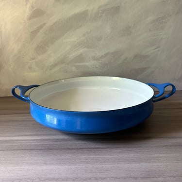 Vintage Medium Dansk Kobenstyle Enamel Paella Pan - Danish Modern Quistgaard Designed Blue Enamelware, Danish Modern 