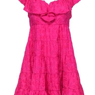 Lilly Pulitzer - Hot Pink Fuzzy Textured Tiered Shift Dress w/ Ruffles Sz 2