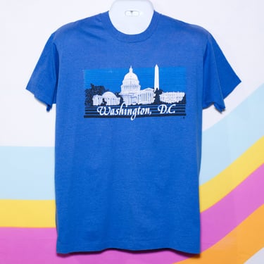 Vintage 1980s Blue Washington DC T-Shirt Single Stitch | Large/XL | 18 