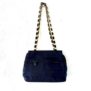 Vintage Salvatore Ferragamo Bag Dark Blue Gold Purse Shoulder Bag 