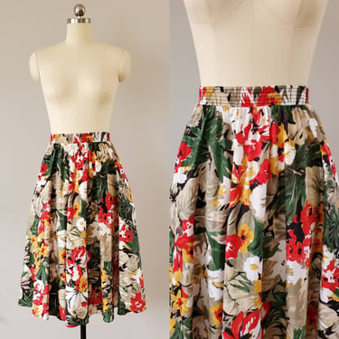 80s Does 50s Cotton Circle Skirt by Tumbleweeds 80's Tropical Print Skirt 80s Women's Vintage Size Medium 