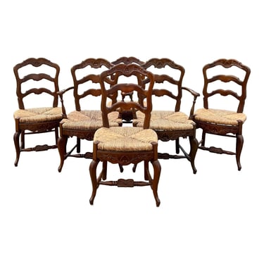 Carved French Country Ladderback Dining Chairs - Set of 6 
