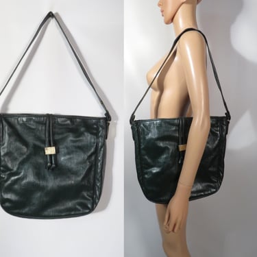 Vintage 70s/80s Dark Green Pleather Shoulder Bag 