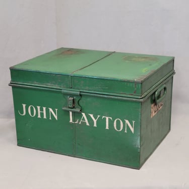 Antique English Iron Milner's Strong Box Painted Green With John Layton Inscription (RL)