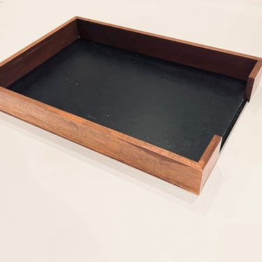 American Mid Century Modern Walnut &amp; Leather Modernist Paper Desk Tray