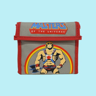 Vintage Masters of the Universe Wallet Retro 1980s Mattel Inc + He-Man + Gray and Red + Nylon + Self Fastening +  Kids + Cartoon + TV Show 