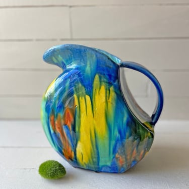 Vintage Midcentury Tie Dye Pitcher // Artsy, Hand Painted Pitcher // Perfect Gift 