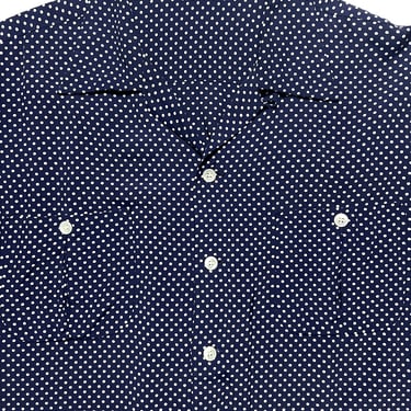 Vintage 1950s BULLOCK & JONES Polka Dot Print Rayon Sport Shirt ~ L ~ Loop / Camp Collar ~ Atomic ~ Rockabilly / VLV ~ Gab 
