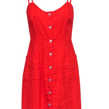 Cynthia Rowley - Tomato Red Button-Up Linen Sheath Dress Sz 6