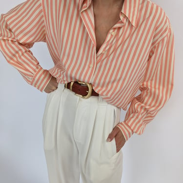 Vintage Melon Striped Silk Blouse