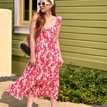 Isla Red & White Ruffle Strap Midi Dress