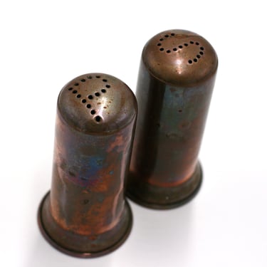 vintage copper salt and pepper shakers 