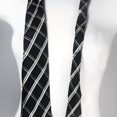 1920's Mens Necktie Black & White Plaid Antique Vintage Art Deco Flapper Era Suit Tie, 1930's Brocade 