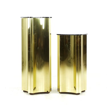 Curtis Jere Mid Century Brass Display Pedestals - Pair - mcm 