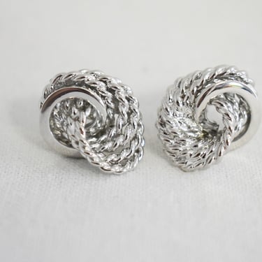 Vintage Monet Silver Twisted Circles Clip Earrings 