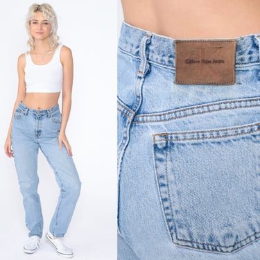 Cavin Klein Jeans 90s Tapered Jeans Retro Mom Jeans High Waisted Rise Jeans Denim Pants Blue Streetwear Basic Slim Vintage 1990s Small s 28 